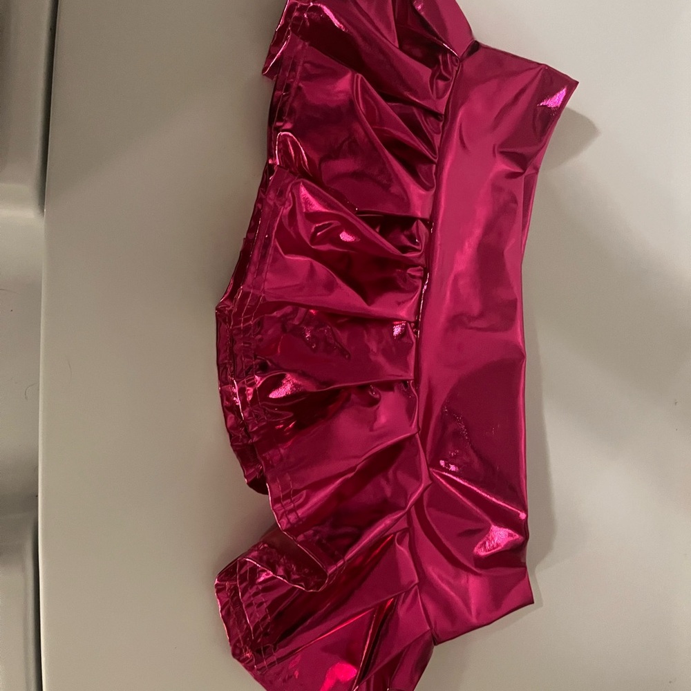 Pink Metallic Ruffle Mini Skirt - Picture 2 of 7